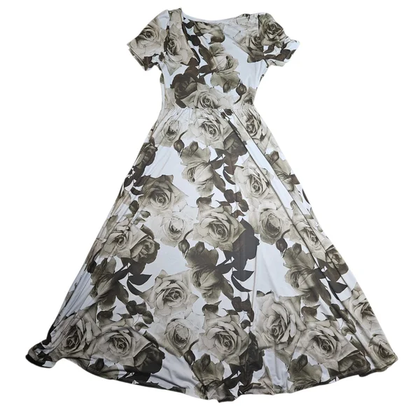 LuLaRoe Riley Midi Dress Size XS White Brown Floral - Picture 3 of 7